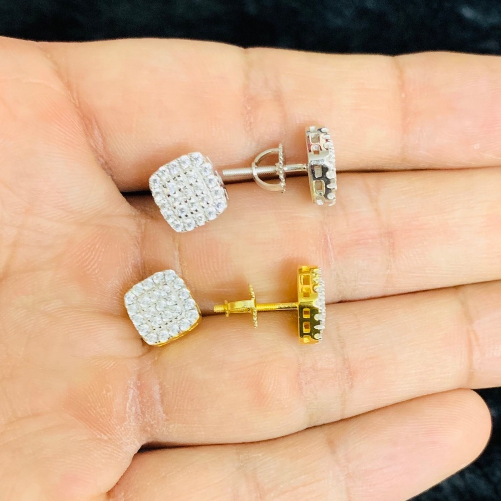 925 Sterling Silver Square  Men Women CZ Earrings